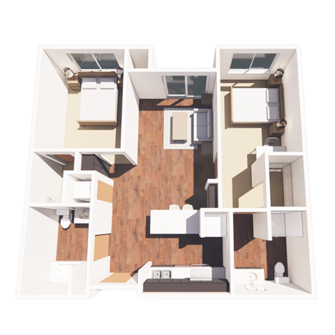 a floor plan of an apartment with a wood floor